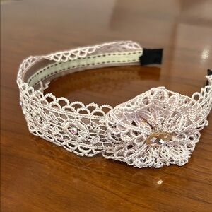 Delicate Pink Lace Flower Headband with Gem Accent